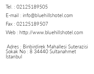 Blue Hills Hotel iletiim bilgileri